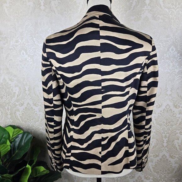 Jones New York Signature Size 4 Cream Black Animal Striped Blazer 1 Button Close - Picture 7 of 14